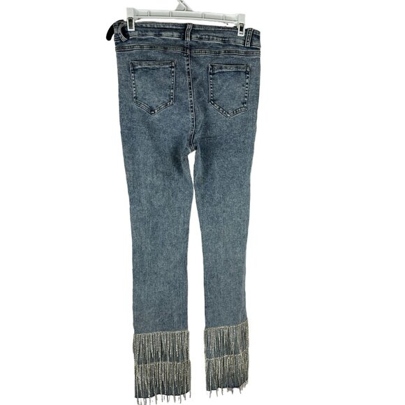 Blue B Collection Womens Size M Light Blue Denim Jeans With Rhinestone Fringe - Picture 2 of 7